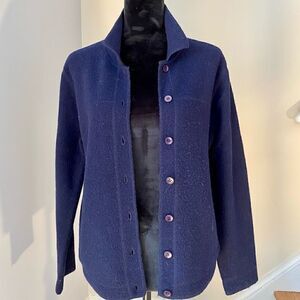 Josephine Chaus Navy Blue Button Down Sweater Jacket w/ two side pockets.